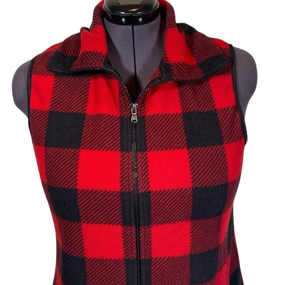 CHAPS Women's red & black buffalo plaid sz XL fleece vest front pockets full zip - Picture 6 of 8